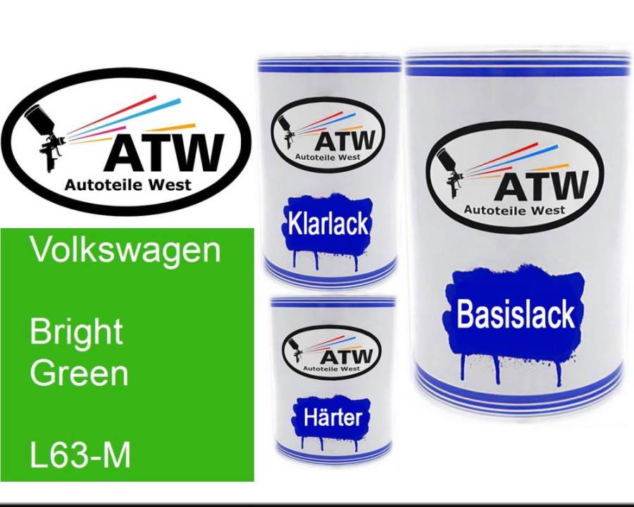 Volkswagen, Bright Green, L63-M: 500ml Lackdose + 500ml Klarlack + 250ml Härter - Set, von ATW Autoteile West.